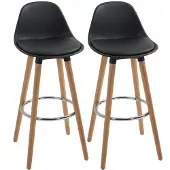 HOMCOM Barkruk-Kunstleer, Beukenhout-43B x 43L x 91H cm-Zwart