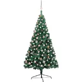 vidaXL Kunstkerstboom met verlichting en kerstballen half 180 cm groen