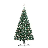 vidaXL Kunstkerstboom met verlichting en kerstballen half 120 cm groen