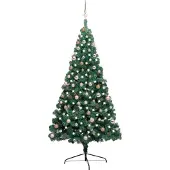 vidaXL Kunstkerstboom met verlichting en kerstballen half 210 cm groen