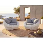 Vente-unique Set van 2 tuinfauteuils van ecrukleurig gevlochten hars - WHITEHEAVEN