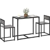 HOMCOM Eettafelset-Metaal, MDF-90L x 47B x 76H cm-Grijs