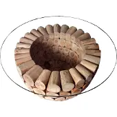 Invicta Handgemaakte salontafel PURE NATURE 70cm massief teakhout rond met glazen blad - 37442-1