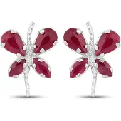 Vira Jewels Ohrringe Silber 925 rhodiniert Schmetterling-Motiv mit echtem Rubin