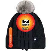 Heat Holder Meisjes Cable Bobble Muts En Handschoenen Set - Zwart