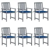 vidaXL Tuinstoelen 6 st met kussens massief acaciahout grijs