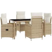 vidaXL Buiten Eettafel Set 5 pcs Beige en Crème Wit 150 x 90 x 75 cm