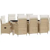 vidaXL Buiten Eettafel Set 9 st Beige en Crème Wit poly rattan