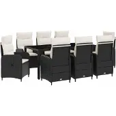 vidaXL Buiten Eettafel Set 9 st Zwart en Crème Wit poly rattan