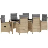 vidaXL Buiten Eettafel Set 7 st Beige en Lichtgrijs poly rattan