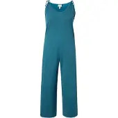 Ulla Popken - Dames - Jersey jumpsuit wijde pijpen siernaad biologisch katoen - Petrol - Maat 54+