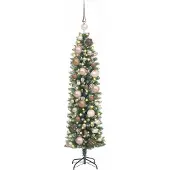 vidaXL Kunstmatige slanke kerstboom met 150 LED Groen en Wit 120 cm