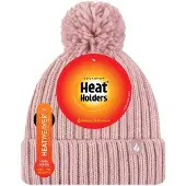 Heat Holder Dames Geribbelde Omgerolde Thermische Geïsoleerde Winter Pompon Muts