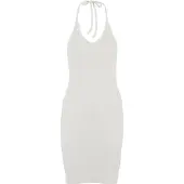 Urban Classics Midi-jurk - Ladies Rib Jersey Neckholder Dress - XS tot XL - voor Vrouwen - gebroken wit - Maat M