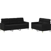 vidaXL 2-delige loungeset met kussens stof zwart