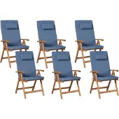 Beliani JAVA PREMIUM - Tuinstoel set van 6 - Blauw - Acaciahout