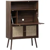 Sweeek - Secretaire bureau kast met houtlook en rotan - bohème