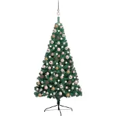 Prolenta Maison Exclusive - Kunstkerstboom, half, met verlichting, groene ballen, 120 cm