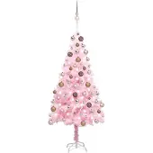 Prolenta Maison Exclusive - Kunstkerstboom met verlichting en ballen, roze, 120 cm