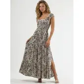 Busem Paisley Print Maxi Jurk met Vierkante Kraag