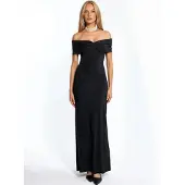 Hiccups for Kids Off-Shoulder Split Gedetailleerde Zand Maxi-jurk