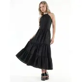 Busem Rimpelige Halter Nek Maxi Jurk