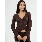 Busem Textuur V-hals Wrap Top met Riem