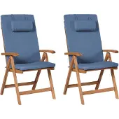 Beliani JAVA PREMIUM - Tuinstoel set van 2 - Blauw - Acaciahout
