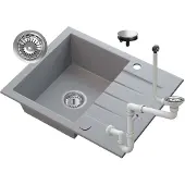 Granitan Spoelbakken Keuken Granieten Tinos - Enkele Spoelbak - met Sifon - 57,4x47x16cm - Grijs