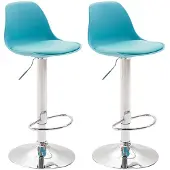 CLP Set van 2 barkrukken, model Kiel, van kunststof, met verstelbare hoogte en 360 graden draaibaar | Kleur: blauw, frame: chroom