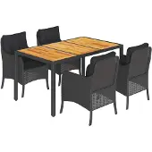 vidaXL 5-delige tuinset met kussens, zwart, van polyrotan