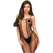 Penthouse Drop-Dead - catsuit met open kruis - netstof en strepen - zwart
