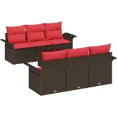vidaXL Tuinbank Set met kussen 7 pcs Bruin poly rattan