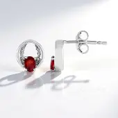 Cavill - Geplatineerde 925 Sterling Zilveren Oorbellen - 0,39 ct Tanzania Robijn & 0,19 ct Cambodjaanse Zirkonen - Ovaal, Modern, Rood