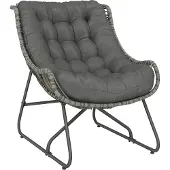 Outsunny Rattan loungestoel-Staal, PE-rattan-75L x 101B x 90H cm-Donkergrijs