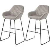 Northio Grijze fluwelen set van 2 barstoelen met metalen poten