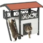 PawHut Katzenhaus mit Treppe und Dach D30-076V02