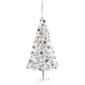Syfax Kunstkerstboom met verlichting en kerstballen 120 cm PET zilver