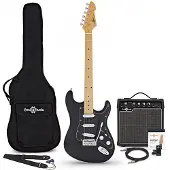 Gear4Music LA Select Electric Guitar Black 15W Guitar Amp & Accessory Pack