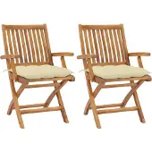 vidaXL Tuinstoelen 2 st met crèmewitte kussens massief teakhout