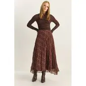 Bianco Hoge Taille Maxi Chiffon Geruite Rok