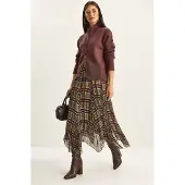 Bianco Geruite Midi Rok met Voering