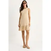 Bianco Geweven Crepe Midi Jurk met Rimpeldetail