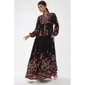 Hiccups for Kids Gedrukte Lange Mouw Viscose Maxi Jurk