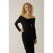 Hiccups for Kids Een Schouderloze Drapé Bodycon Maxi Jurk