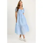 Bianco Geborduurde Hart Kraag Maxi Jurk
