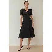 Hiccups for Kids V-hals Puff Mouw A-Lijn Crepe Midi Jurk