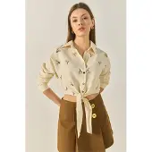 Bianco Geborduurde Poplin Shirt met Knoopsluiting