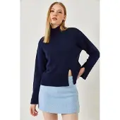 Bianco Ontspannen Pas Turtleneck Trui met Splits