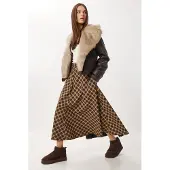 Happiness İstanbul Pocket Gedetailleerde Lange Geruiten Rok met Ritsafsluiting